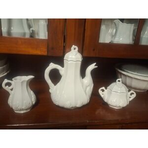 Vintage Red Cliff Ironstone teapot and creamer and sugar bowl